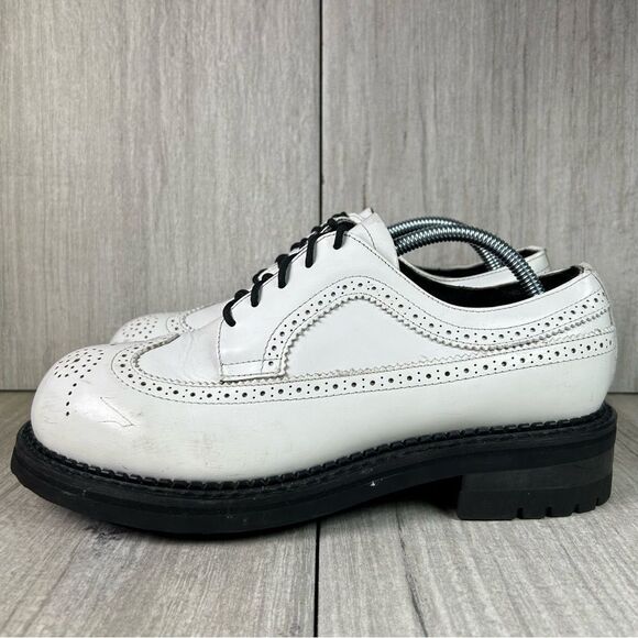 RARE Vintage Smack Creeper White Patent Leather Chunky Lace Up Boot Mens Size 9 - Picture 3 of 10